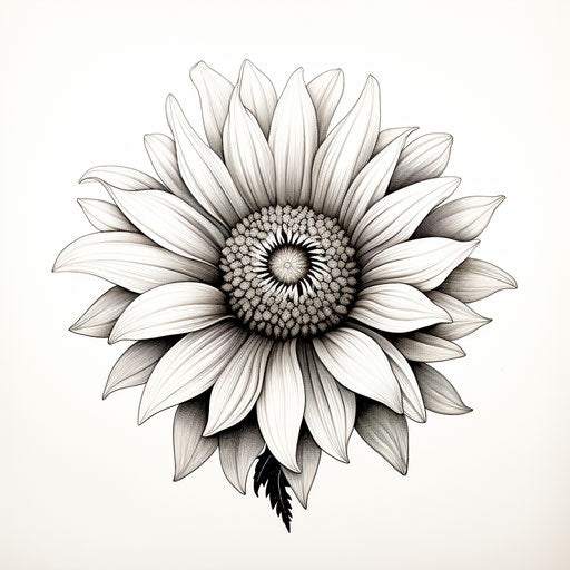 Sunflower drawing on white background, tattoo-inspired style
