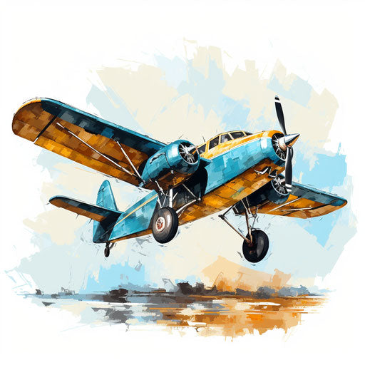 Clip art airplane in the style of oil painting on white background