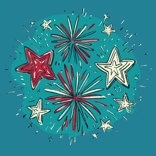 Realistic 4th of July clipart images on turquoise background