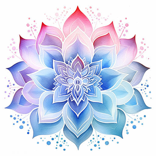 Abstract lotus flower watercolor pattern, delicate lines
