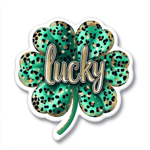 Emerald green clover with leopard print, glitter, gold