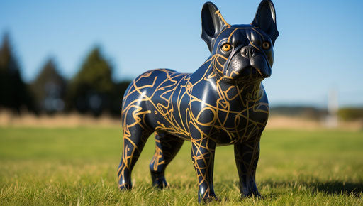Black French Bulldog standing in the grass