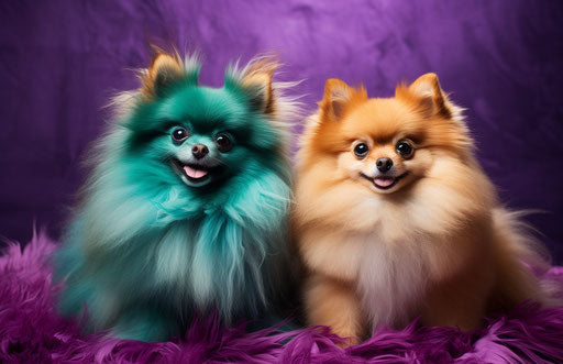 Two small dogs sitting on white background