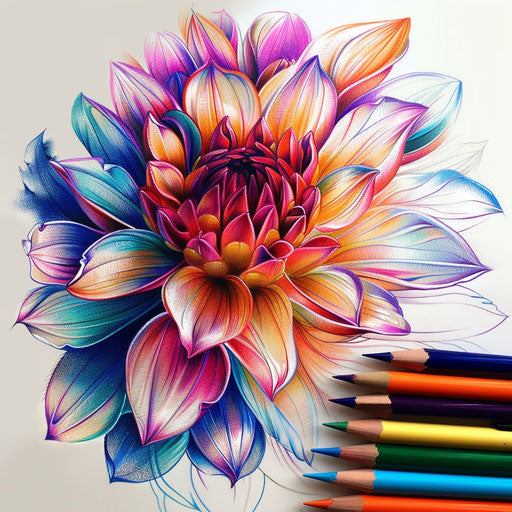 Pop art inspired dahlia tattoo sketch with bright colors