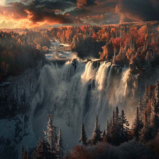 Montmorency Falls, Quebec, dramatic landscape with intense shadows