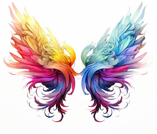 Abstract colored feather wings in rainbowcore style