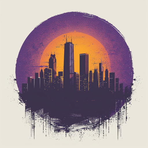 Modern city skyline silhouette at sunset