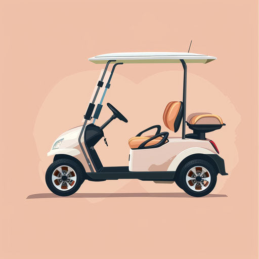Realistic golf cart on pastel peach background