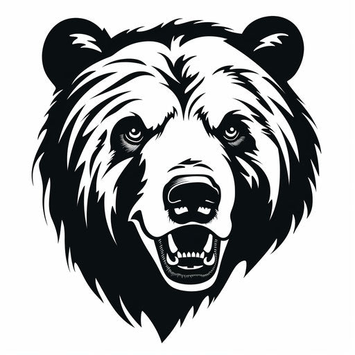 Black and white bear head icon, stencil art style