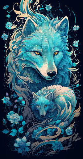 Wild wolves, beautiful symbols of nature in the drawing