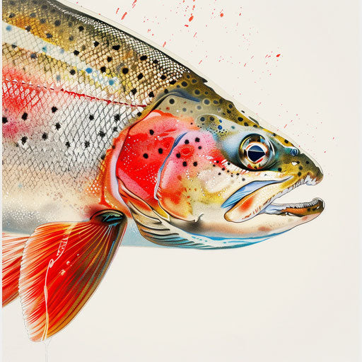 Realistic fish tattoo design capturing detailed textures of a rainbow trout on white background