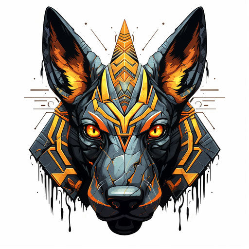 Egyptian dog's head on white background, gothic illustration style