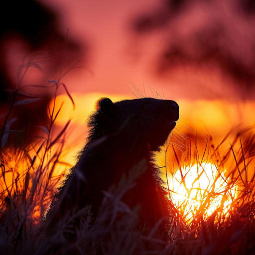 Wombat silhouette against vibrant sunset in the bush