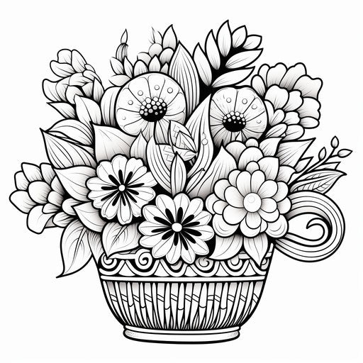 Easter basket coloring page, contrasting style, cartoon motifs