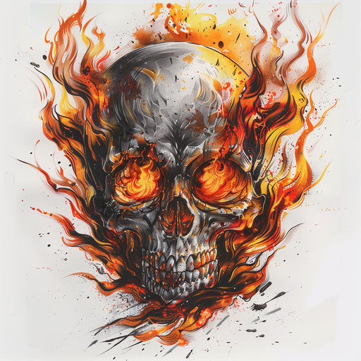Angry skull with fiery eyes on white background