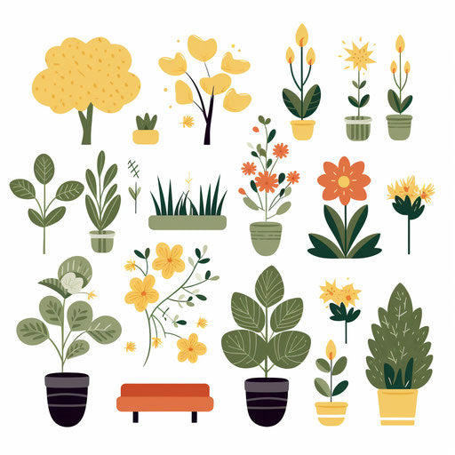 Garden artwork in Minimalist style, on white background