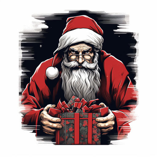 Secret Santa clip art in the style of Chiaroscuro Art, on white background