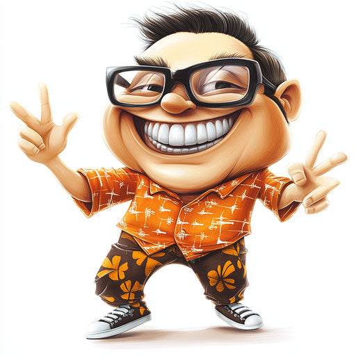 Humorous caricature of a glasses character with human traits