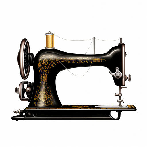 Sewing machine in Chiaroscuro Art style on white background