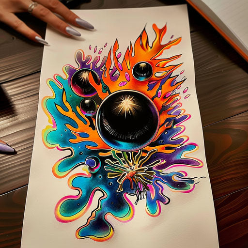 Black pearl surrounded by burst of colorful coral