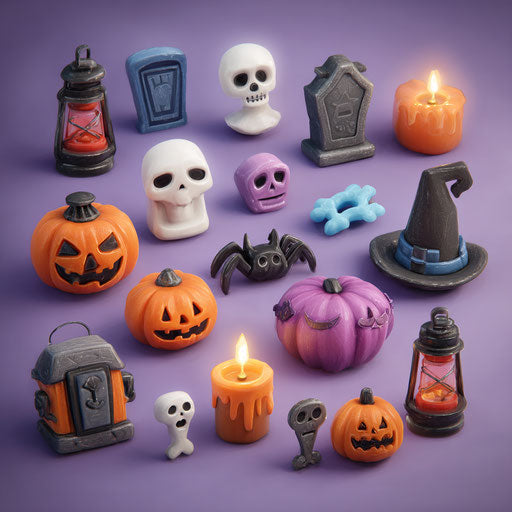 Collection of Halloween Themed Objects in 3D Style