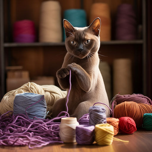 Burmese cat playing with yarn