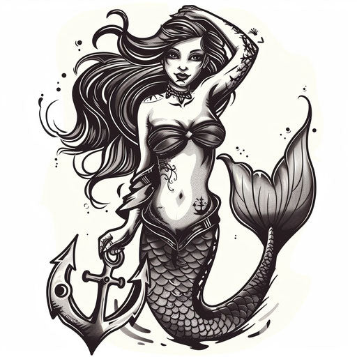 Traditional sailor tattoo style mermaid