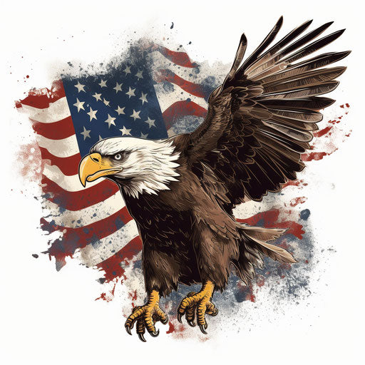 Eagle flying with American flag tattoo style, UE5