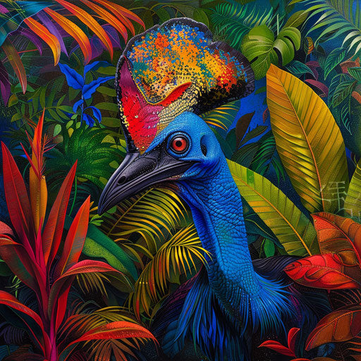 Cassowary in vibrant and colorful vegetation