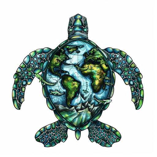 Sea turtle with world map on its shell