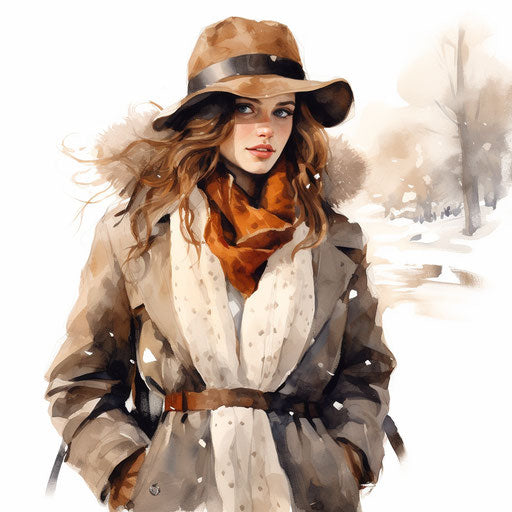 Winter clothes in Oil painting style on white background