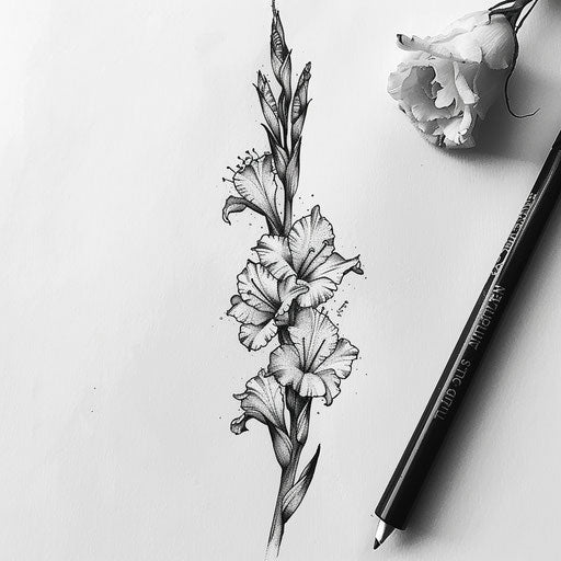 Hand-poked style gladiolus tattoo design