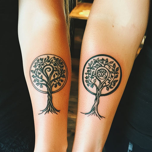 Mom daughter tattoos with tree of life symbol