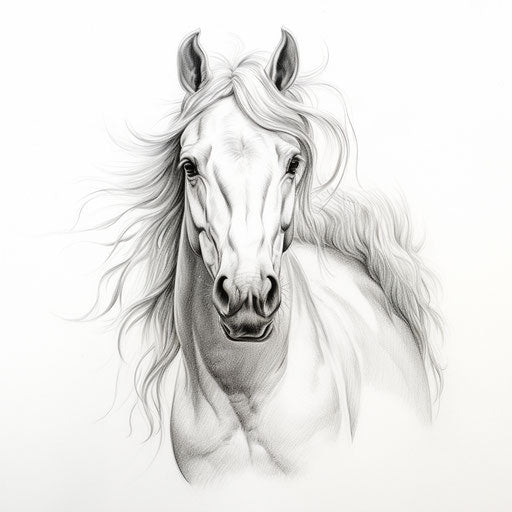 Pencil drawing of a horse, in the style of anne stokes, sparse and simple, hinchel or, heavy inking, mono-ha, pretty