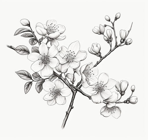 Sketch of a flowering branch with leaves