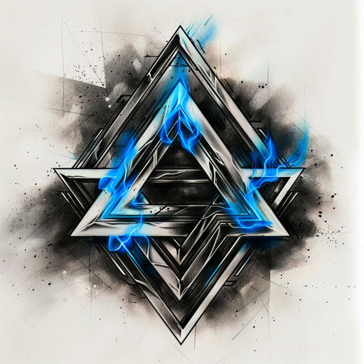 Bold graphic tattoo sketch of a Valknut