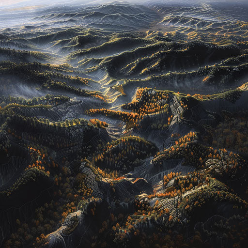 High-altitude view of the Ozark Mountains