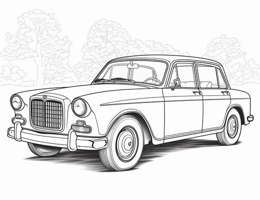 Vintage car coloring page, in the style of creased yearning 31:24