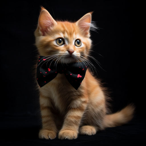 Cute kitten with bow, animated gif style, black background