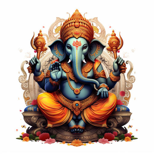 Ganesh ji clipart in the style of Chiaroscuro Art, on a white background
