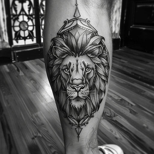 Lion tattoos for men with gothic elements