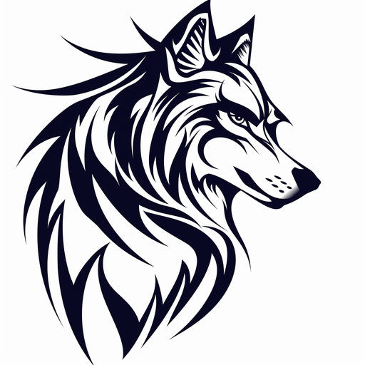 Artistic tattoo illustration of an Italian wolf in tribal style on white background.