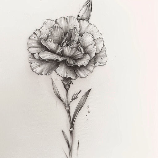 Realistic carnation with dewdrops tattoo