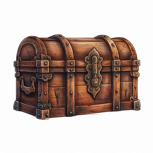 Illustration of chest in the style of oil painting, on white background