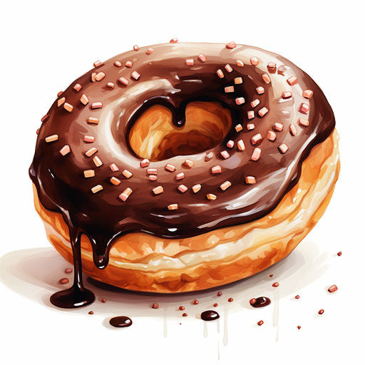 Illustration in the style of oil painting of a donut on white background