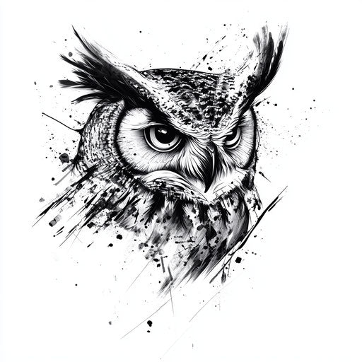 Sketch owl chest tattoo in clipart style