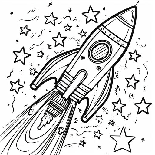 Rocket ship launching into space with stars around