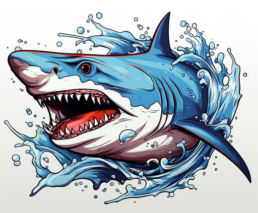 Whimsical cartoon-style shark tattoo