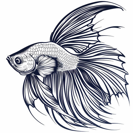 Minimalist betta fish black tattoo design on white background