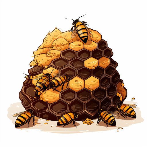 Beehive drawing in the style of Chiaroscuro Art, on white background